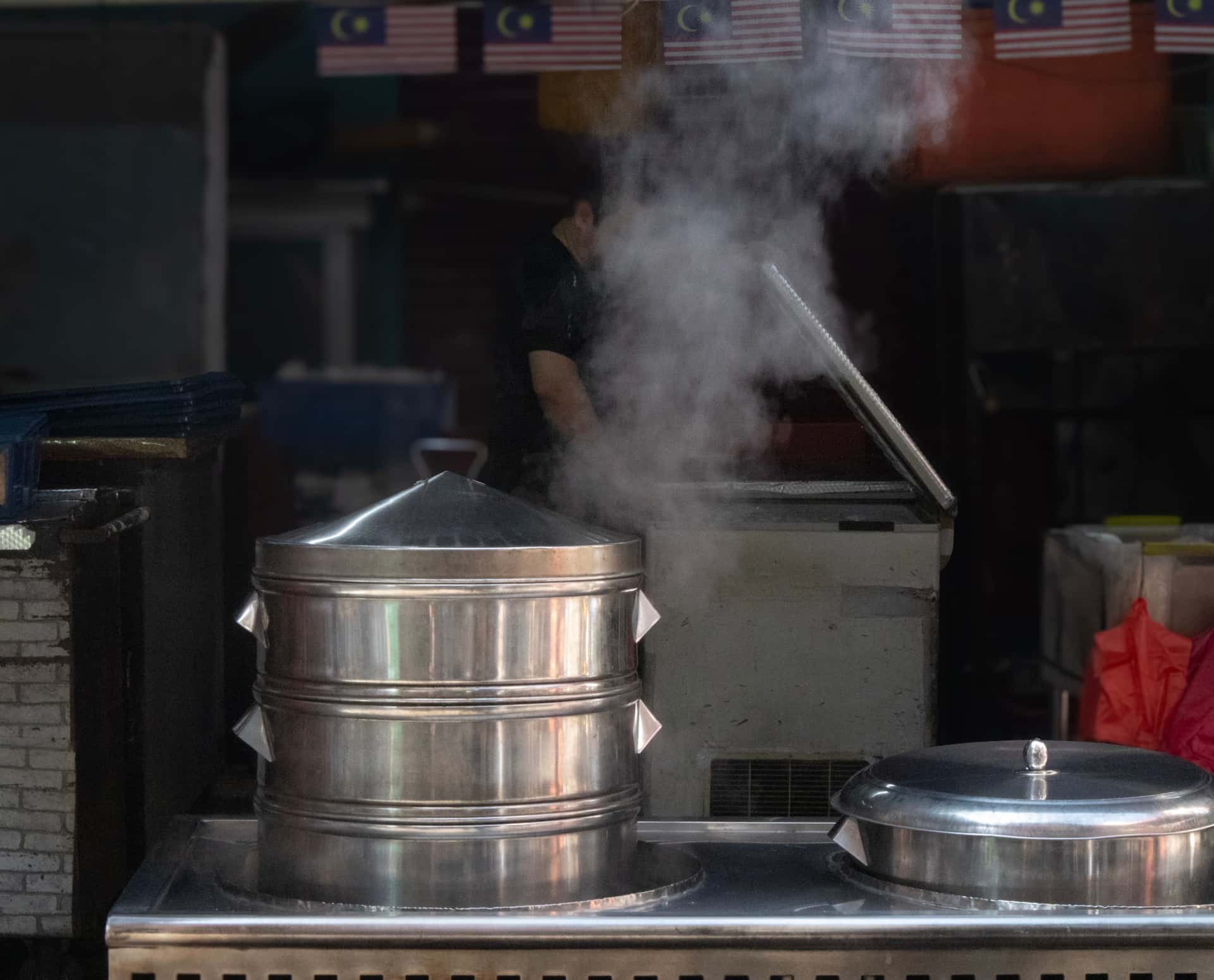 Steam rising from a cooking pot